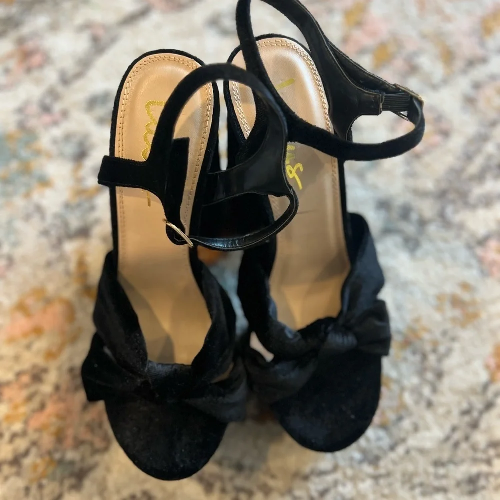 Falura Black Velvet Knotted Platform High Heel Sandals